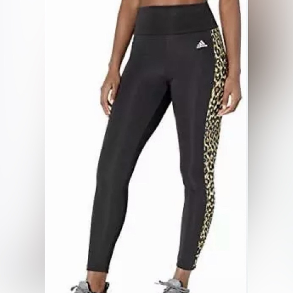 Adidas Black Leggings with Leopard Print Accent